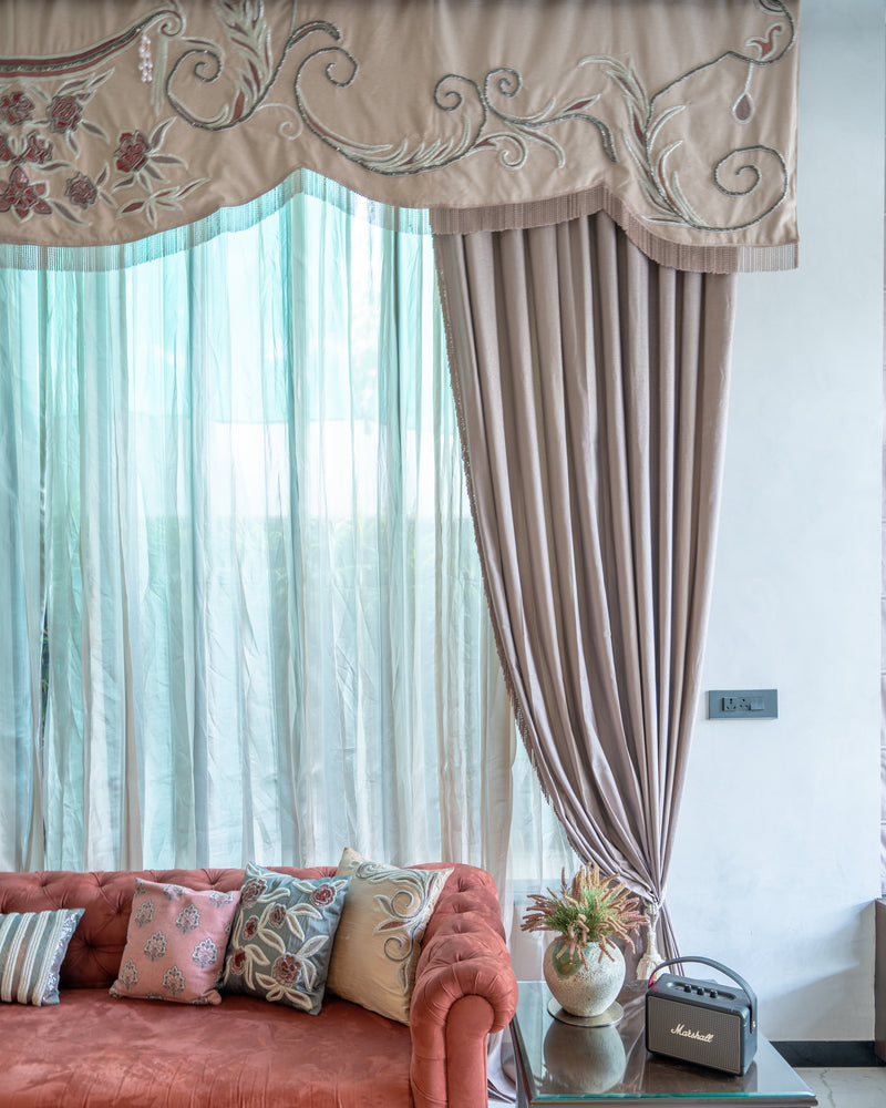 The Champagne Pelmet — Hand-Embroidered Curtain Drapes