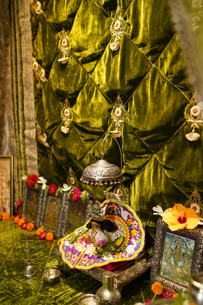 The Gilded Bloom- Olive Velvet Mandir Decor 