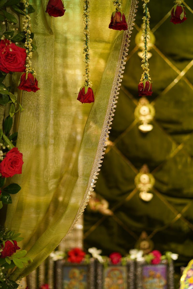 The Gilded Bloom- Olive Velvet Mandir Decor 