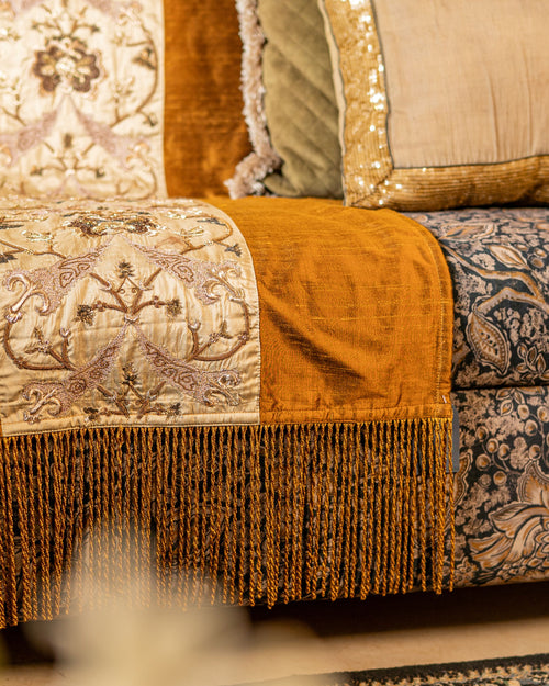 Beige-Gold Floral Embroidered Throw