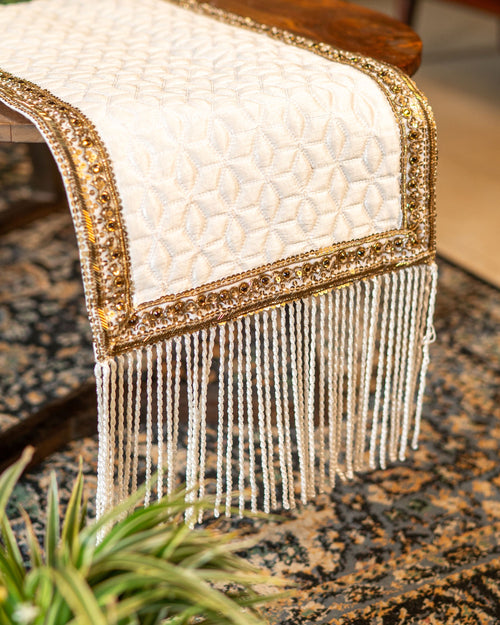 Quilted Beaded Fringe Table Runner