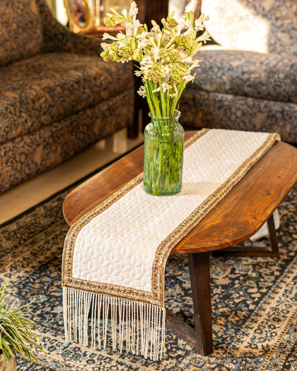 Quilted Beaded Fringe Table Runner