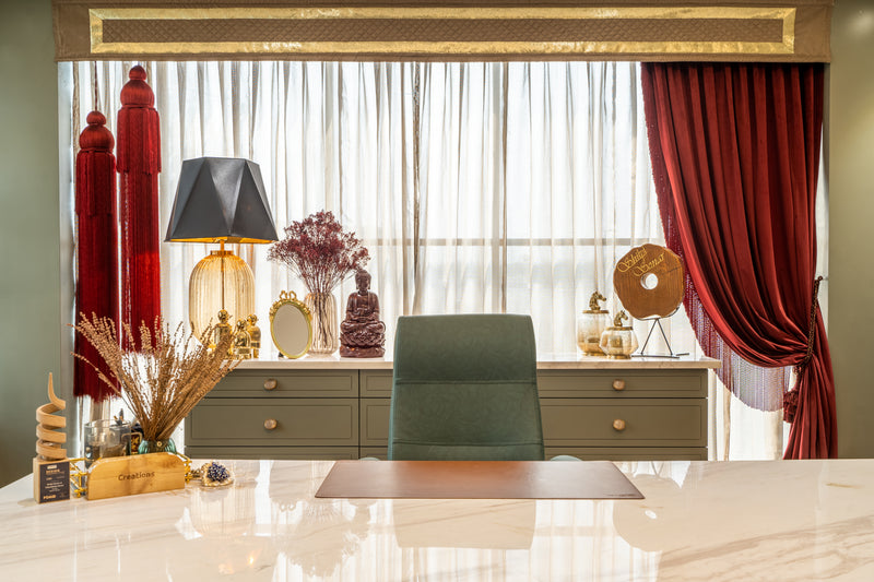 The Crimson Study — Tasselled Curtain Drapes