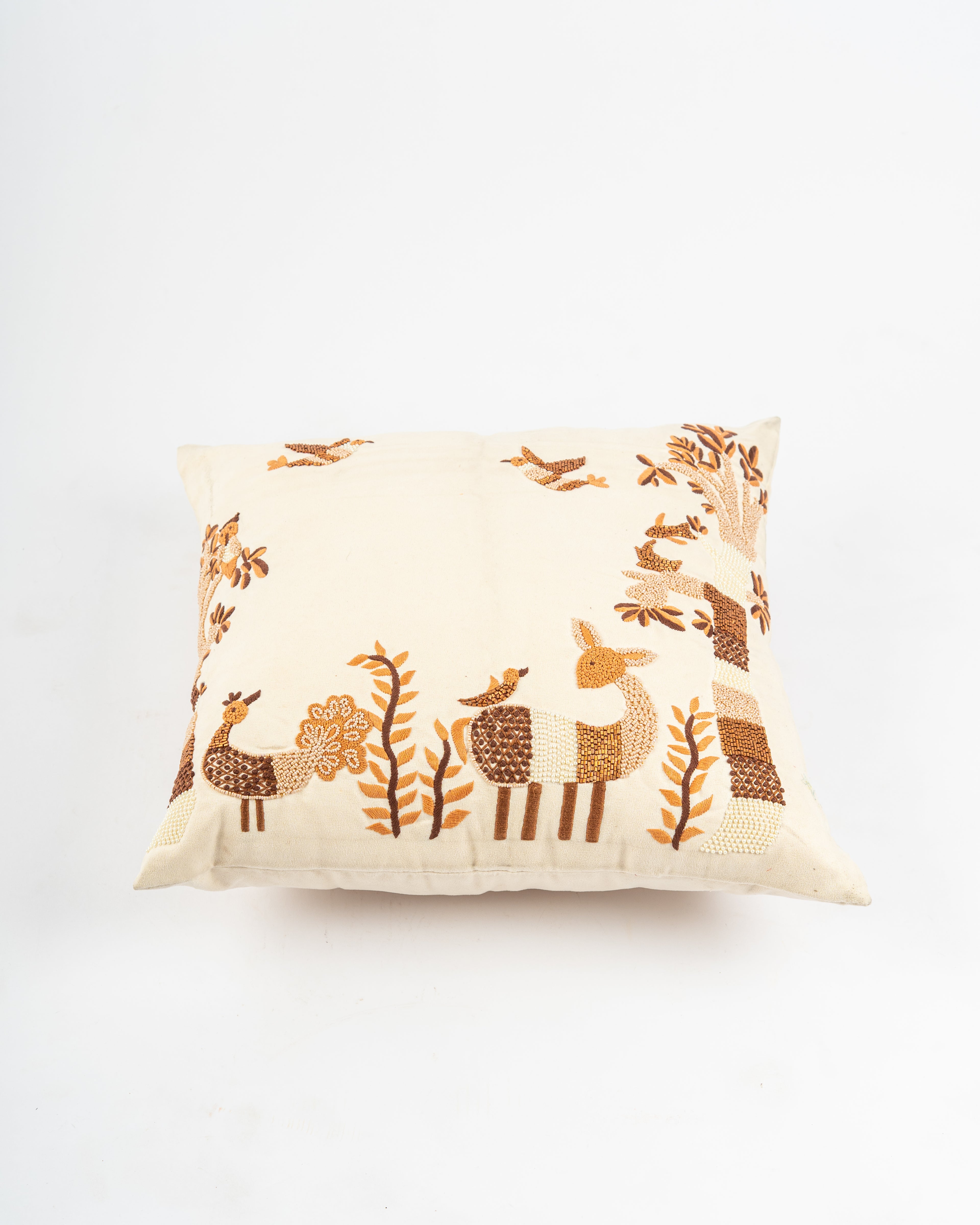 Folk Birds Embroidered Cushion Cover