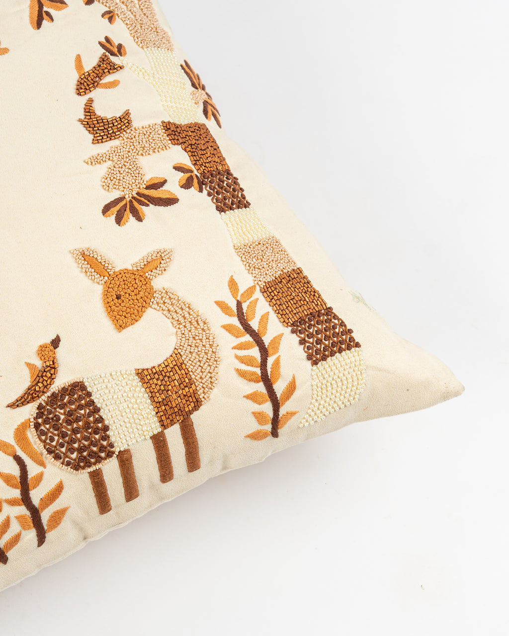 Folk Birds Embroidered Cushion Cover