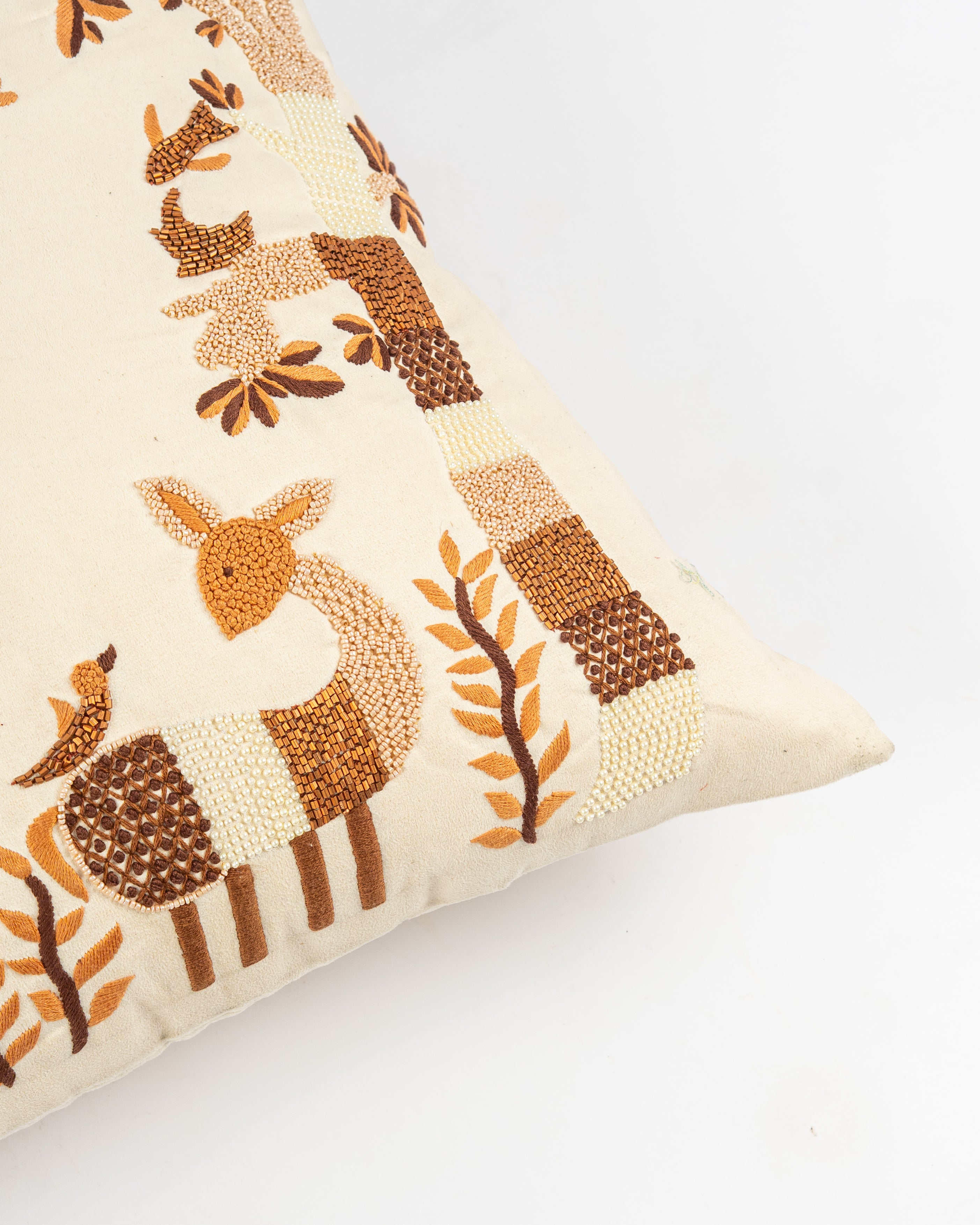 Folk Birds Embroidered Cushion Cover