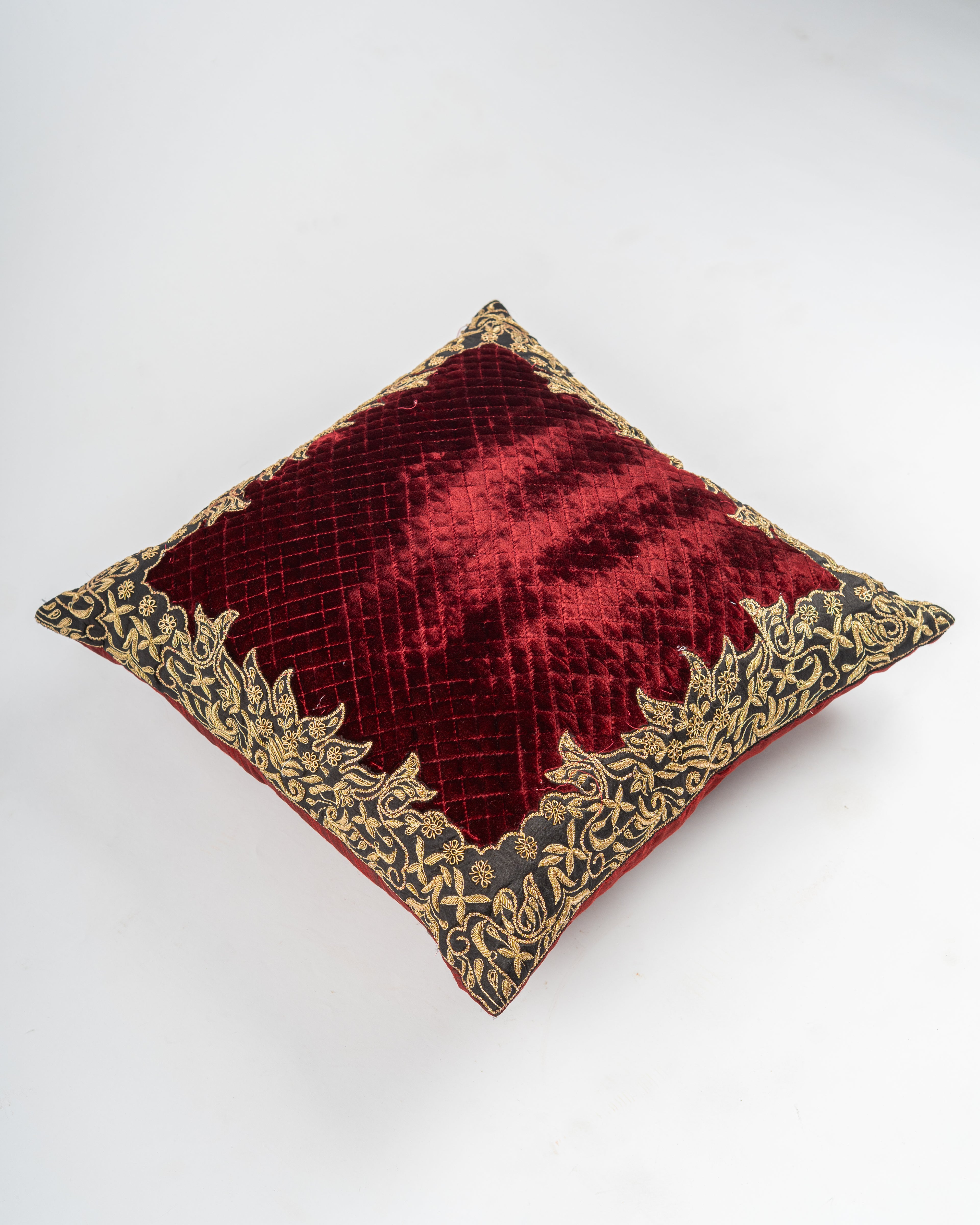 Zardozi Corner Burgundy Cushion Cover