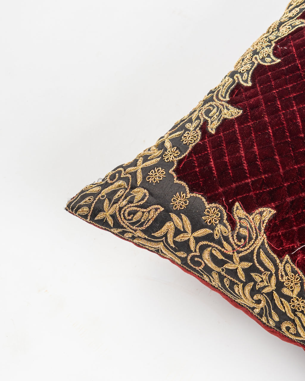 Zardozi Corner Burgundy Cushion Cover