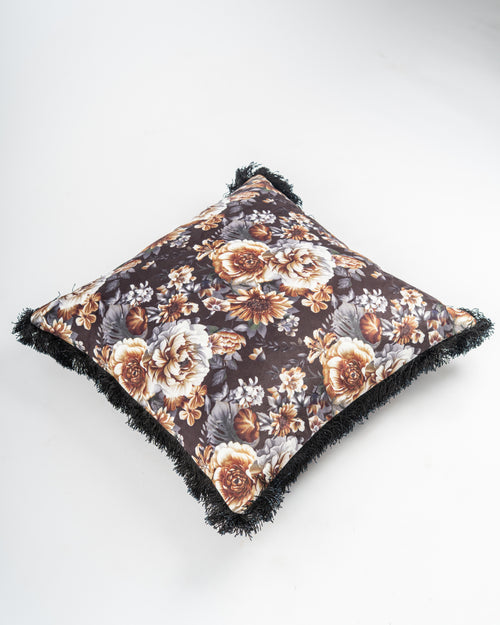 Dark Floral Fringe Cushion Cover