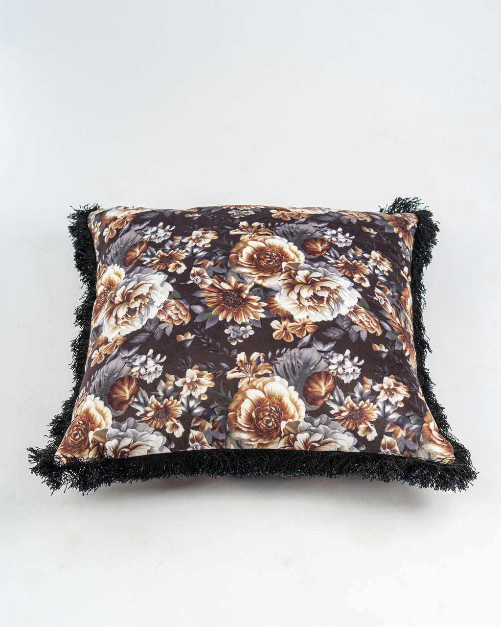 Dark Floral Fringe Cushion Cover