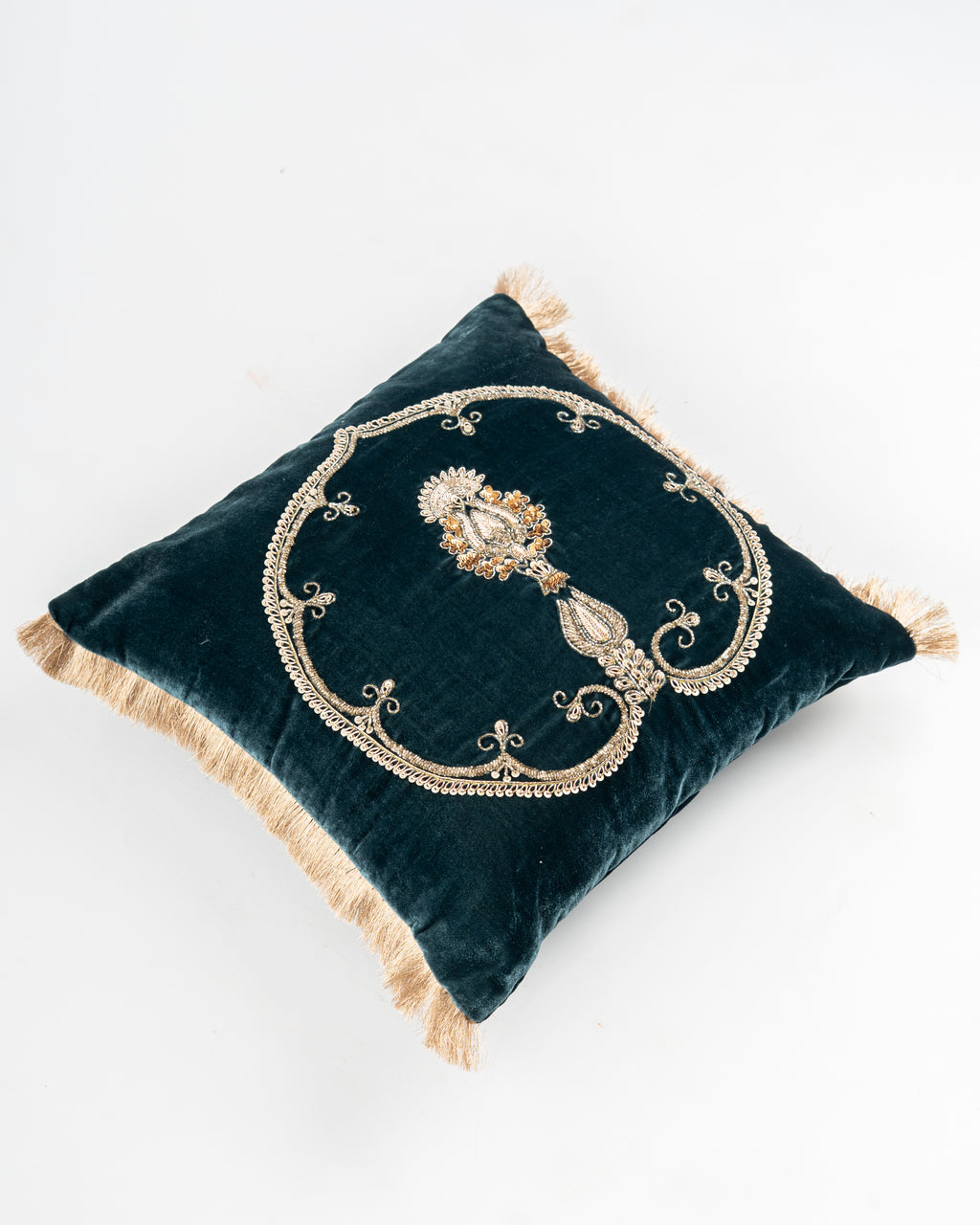 Regal Teal Zardozi Cushion Cover