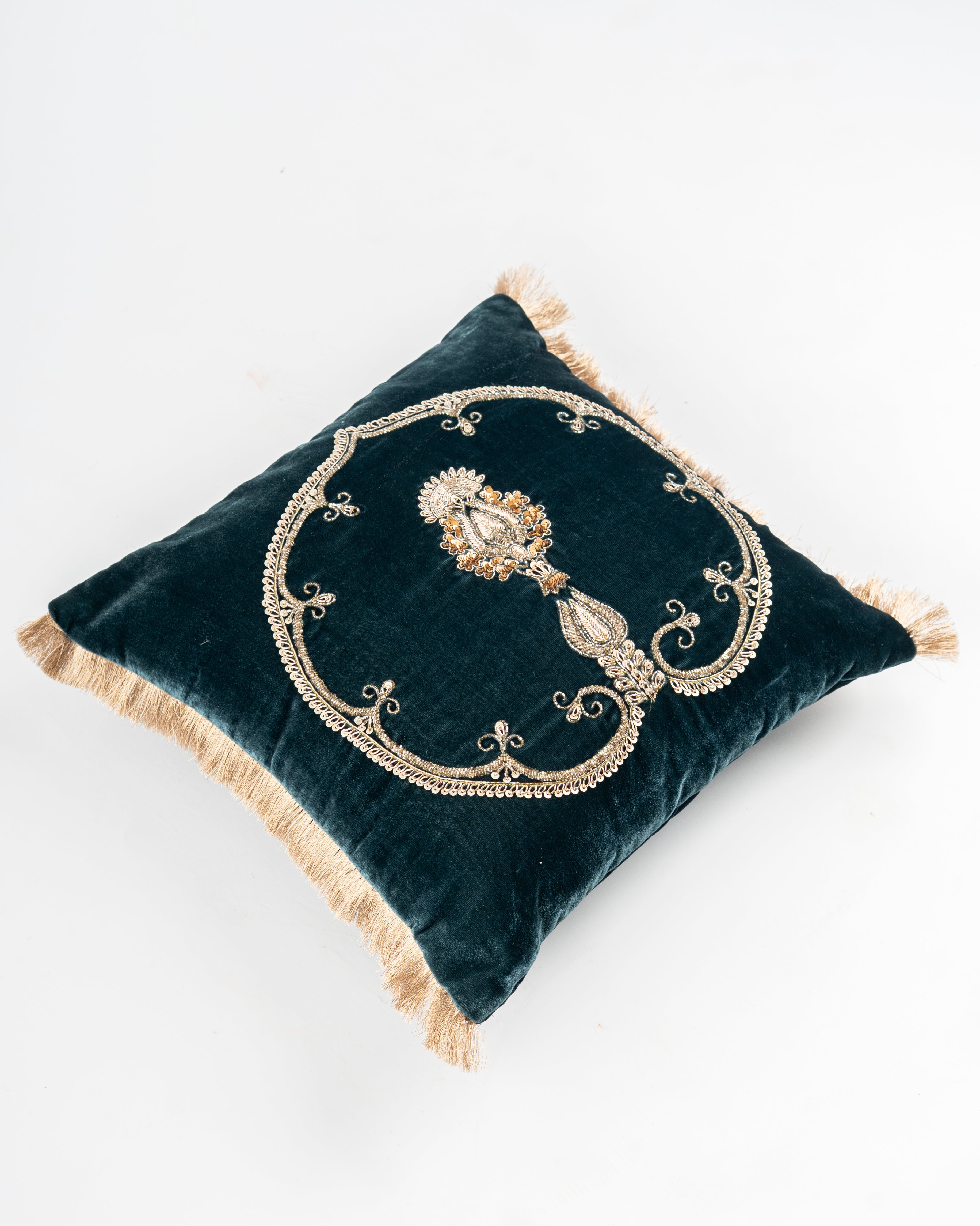 Regal Teal Zardozi Cushion Cover