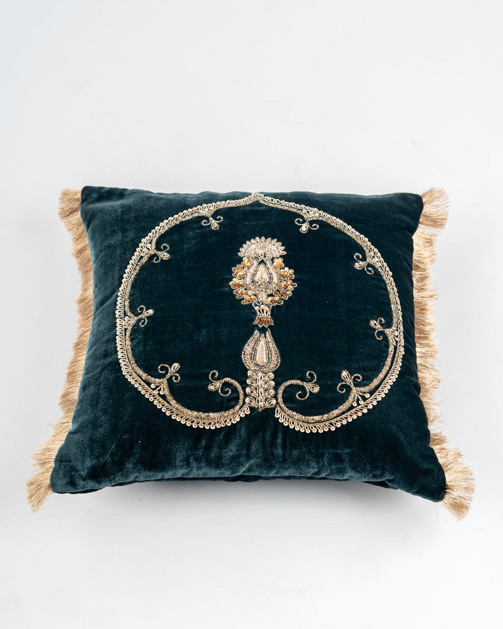Regal Teal Zardozi Cushion Cover