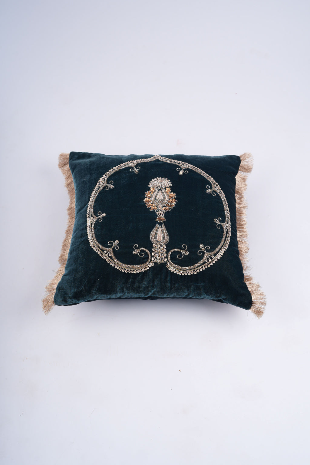 Regal Teal Zardozi Cushion Cover