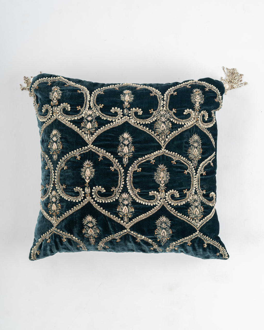 Teal Zardozi Allover Cushion Cover