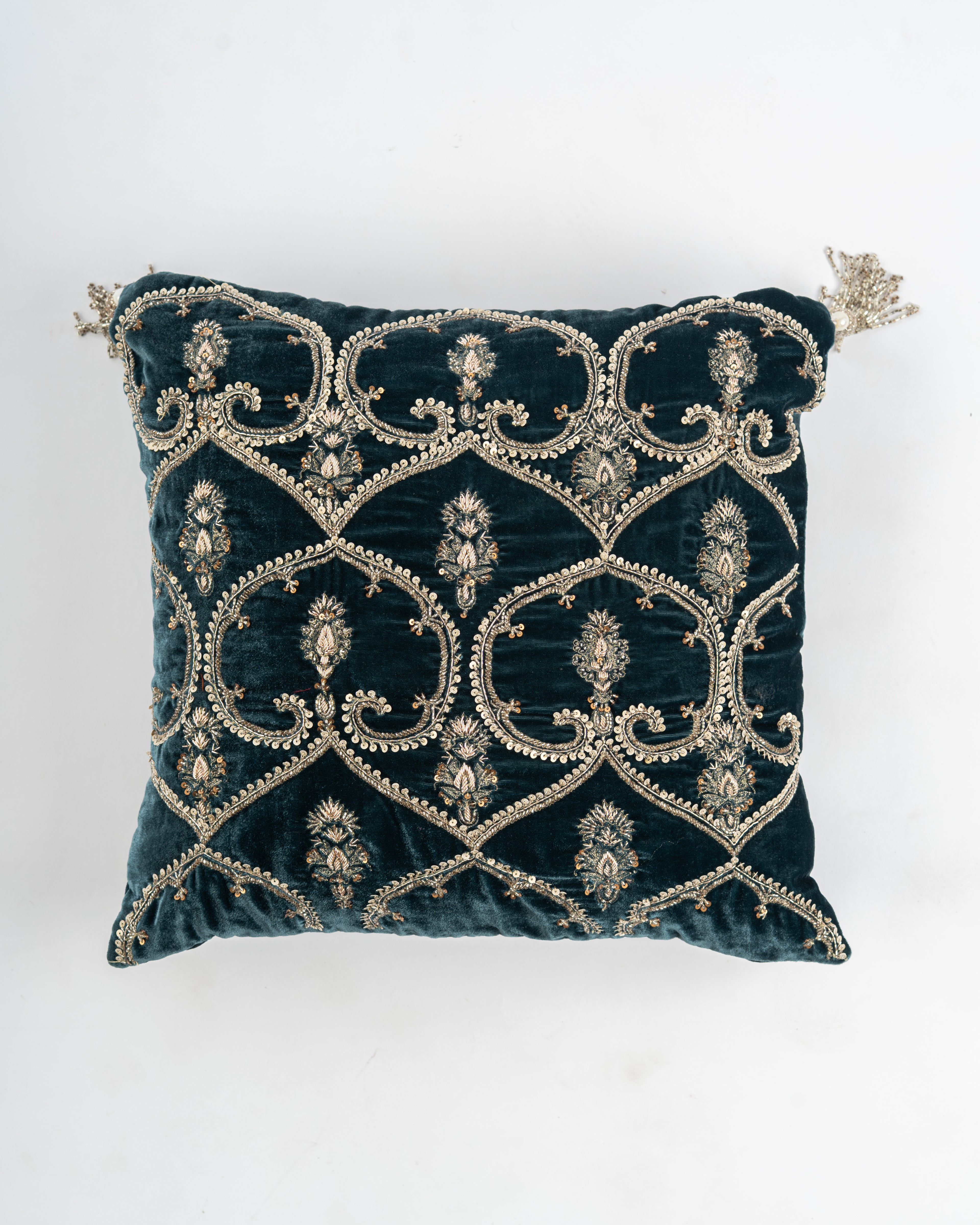 Teal Zardozi Allover Cushion Cover
