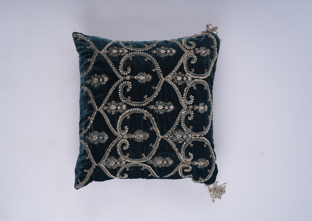 Teal Zardozi Allover Cushion Cover