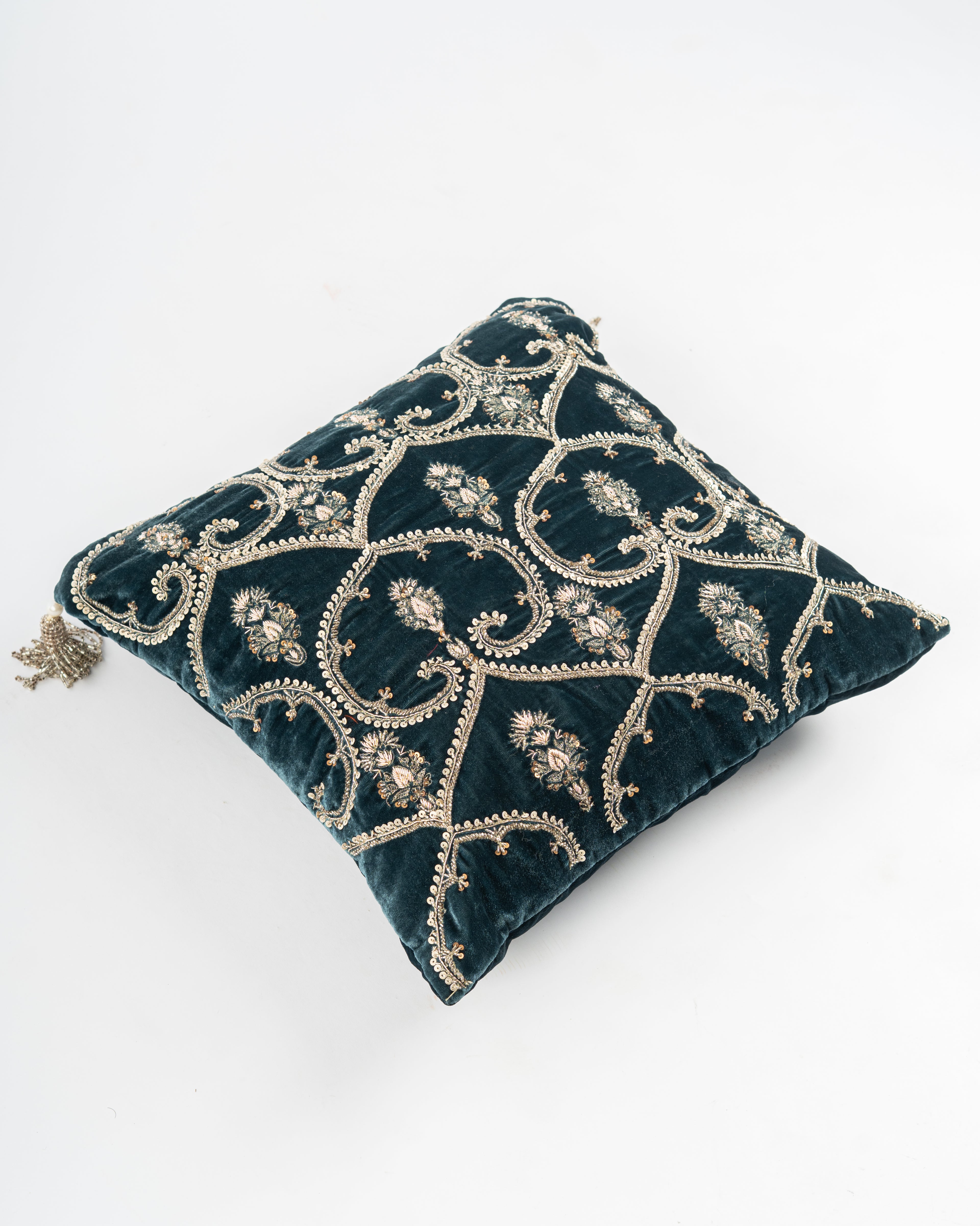 Teal Zardozi Allover Cushion Cover