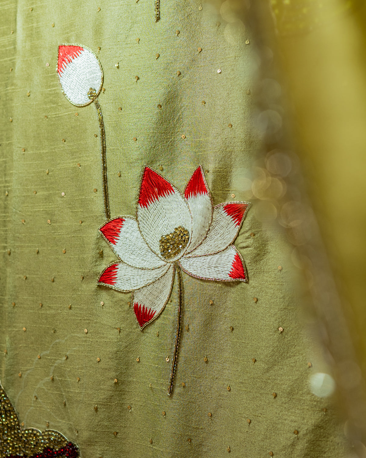The Bansuri and Lotus- Hand Embroidered Mandir Curtain 