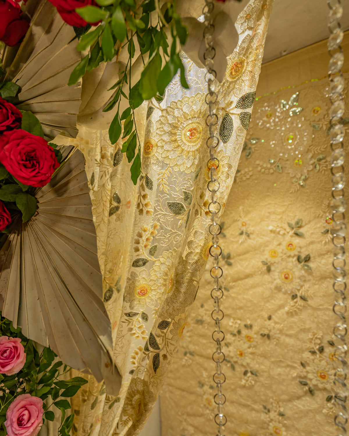 The Ivory Bloom — Quilted Brocade Mandir Backdrop