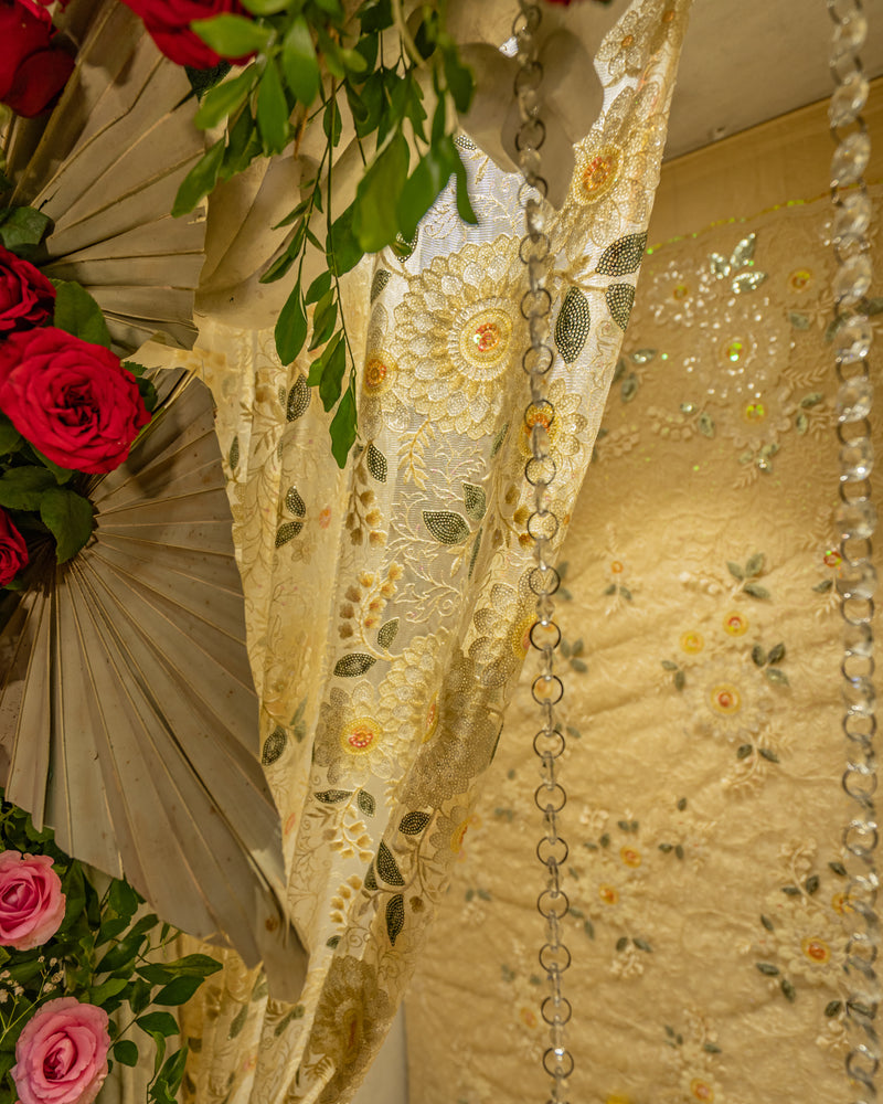 The Ivory Bloom — Quilted Brocade Mandir Backdrop