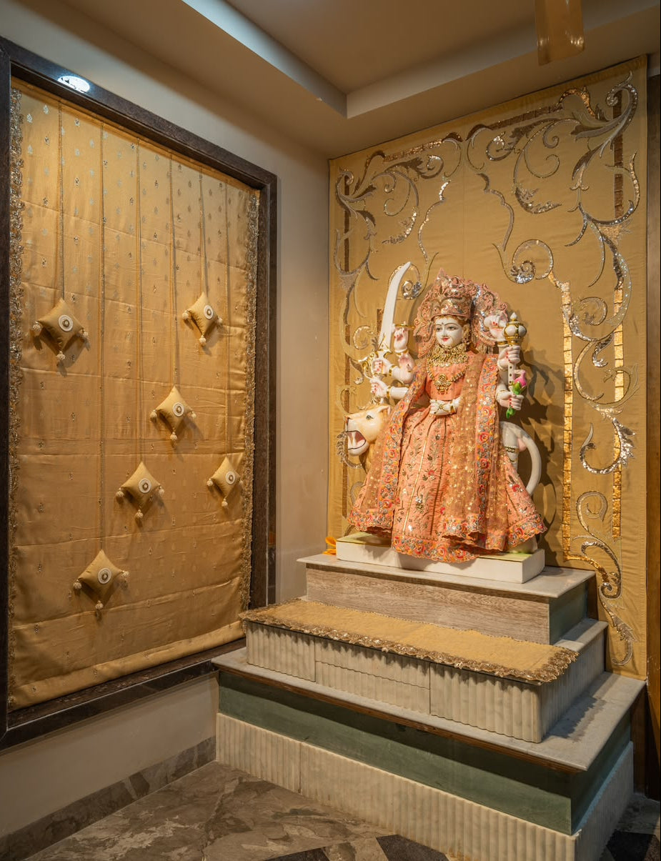 The Gold Veil Mandir - Gold Applique Mandir Backdrop 