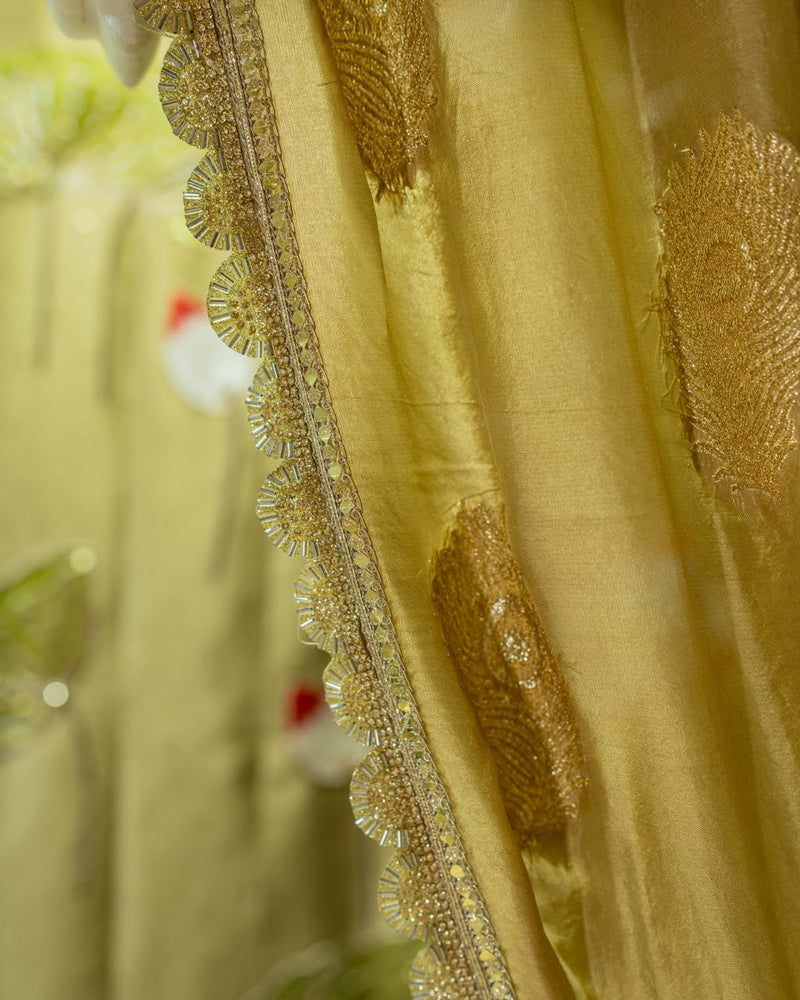 The Bansuri and Lotus- Hand Embroidered Mandir Curtain 