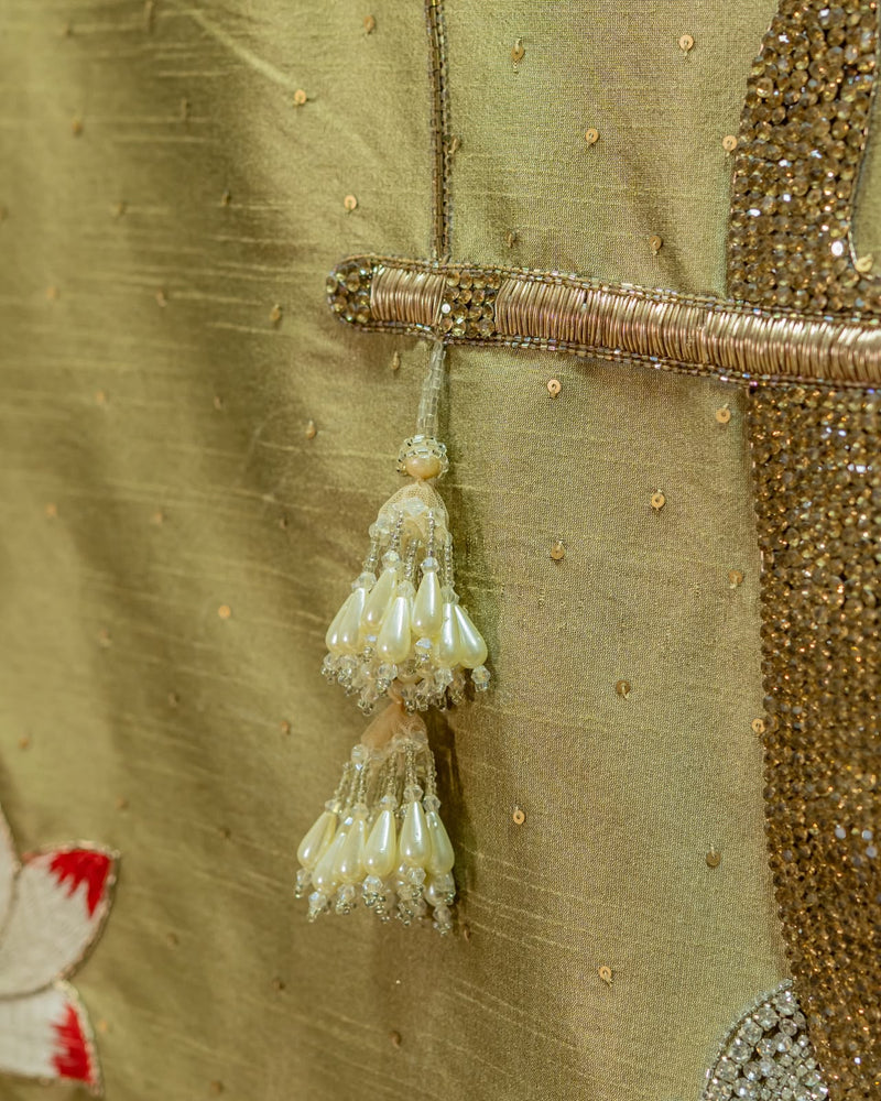 The Bansuri and Lotus- Hand Embroidered Mandir Curtain 