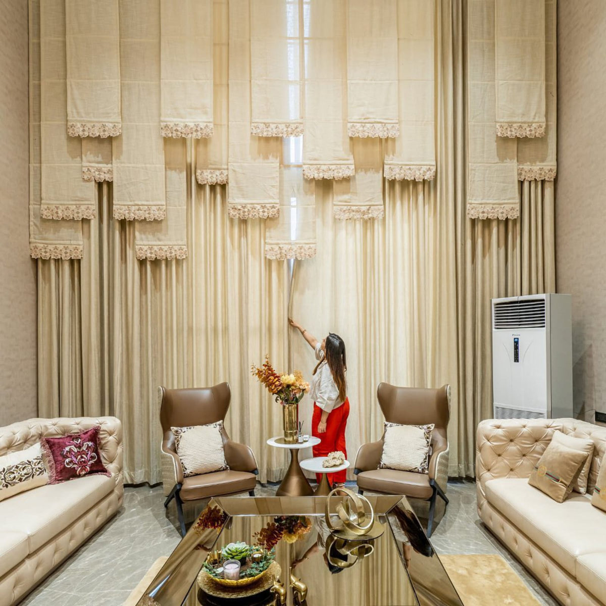 The Cascade Pelmet — Floor-to-Ceiling Lace-Trimmed Curtains