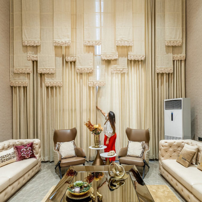 The Cascade Pelmet — Floor-to-Ceiling Lace-Trimmed Curtains
